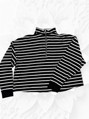 Primark Black and White Striped Zip-Neck Sweater
